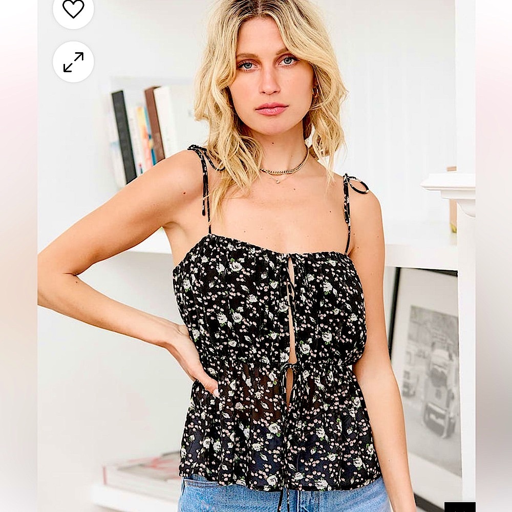 Lulus Bloom Me Away Black Floral Print Tie-Strap Open Front Sleeveless Top